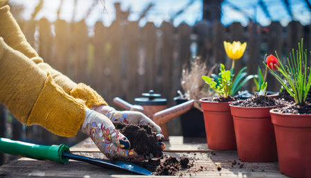 planting a flower in the springの素材