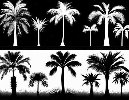 Silhouettes of palm trees illustration setの素材