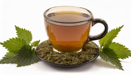 cup of nettle tea with white backgroundの素材