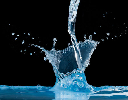 water splash isolated on black backgroundの素材