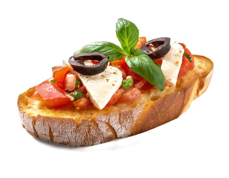 bruschetta with tomato and basil isolated on whiteの素材