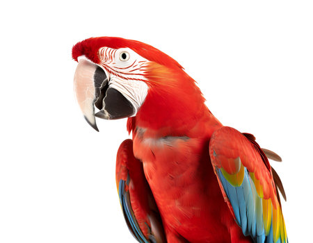 red parrot Ara macao isolated on white background, cutoutの素材