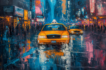 yellow taxi in new york city abstract painting artの素材