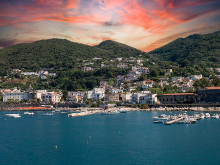 View of bay before the Ischia island in Italyの写真素材