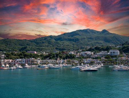 Bay before the Ischia Island in Italy, Gulf of Naplesの写真素材
