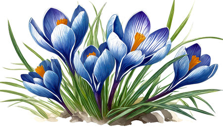 spring crocus flowers on white, watercolor art designの素材