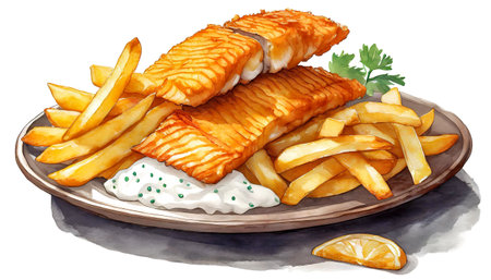 fish and chips watercolor abstract art designの素材
