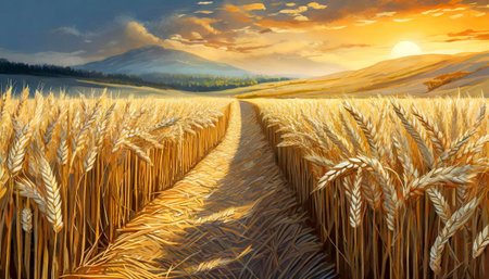 wheat field in the sunset, abstract art designの素材