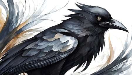 abstract raven on white background, watercolor art designの素材