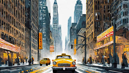 city taxi in new york city, watercolor art designの素材