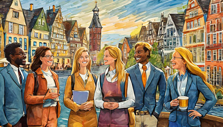 students walking in the city, art designの素材