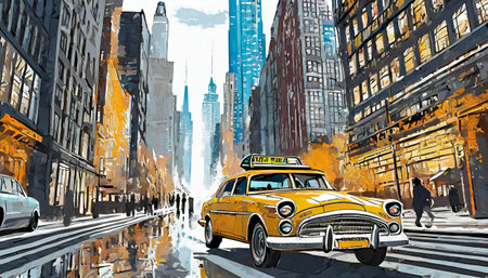 street scene in new york city, watercolor art designの素材