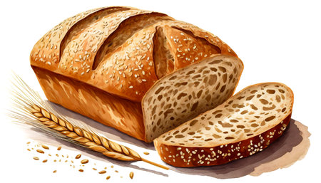 wheat bread on a white background, watercolor art designの素材