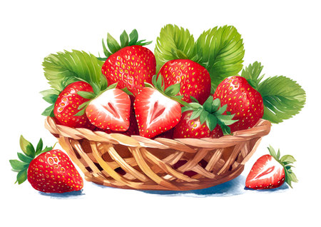 basket of strawberries on white background, art designの素材