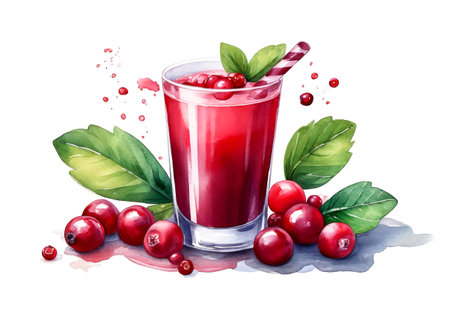 Cranberry juice isolated on white background, watercolor art designの素材