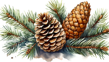 pine cones on a branch white background, art designの素材