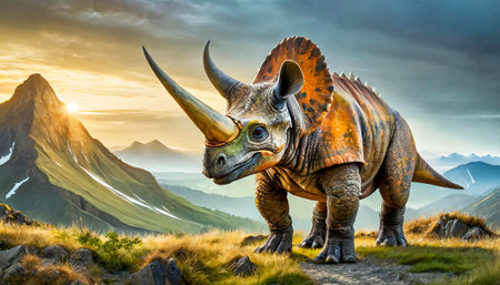 triceratops dinosaur isolated in the landscape, art designの素材
