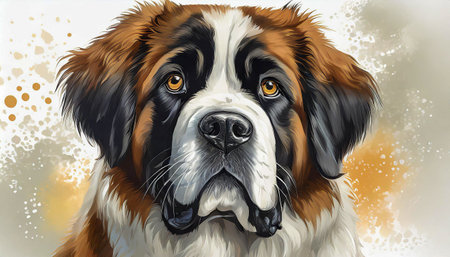 portrait of a saint bernard dog on white background, art designの素材