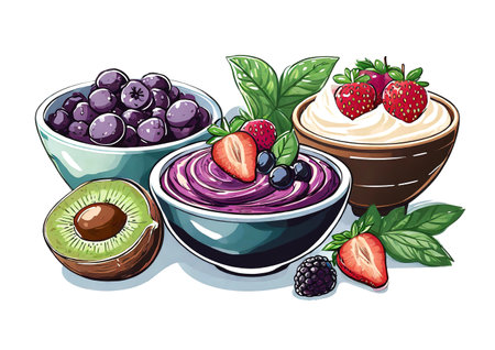 bowl of yogurt and berries, art designの素材