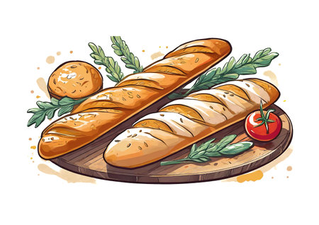 set of bread on white background, art designの素材