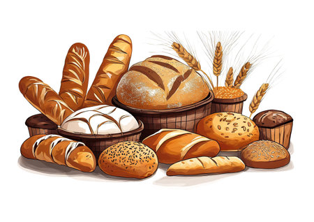 assortment of bread on white background, art designの素材