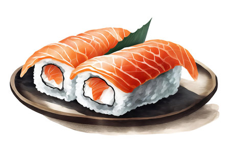 sushi with salmon on plate white background, art designの素材