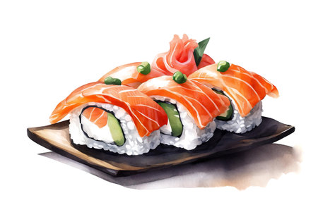 sushi with salmon on white background, art designの素材