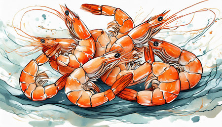 shrimps on a white, art designの素材