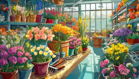 flowers in the greenhouse in the spring, art designの素材