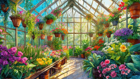 flower bed in the greenhouse in the spring, art designの素材