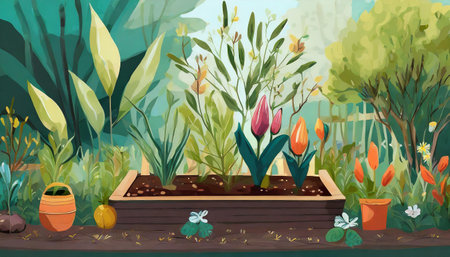 flowers in the garden in a box, art designの素材