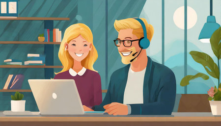 two people working on laptop at home, art designの素材