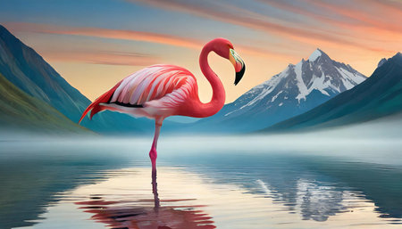 Flamingo in the lake, art designの素材