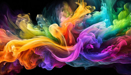 Colorful abstract smoke painting on black background, art designの素材