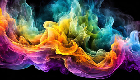 Colorful abstract smoke painting on black background textureの素材