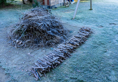 Garden waste in the garden to burn with frozenの写真素材