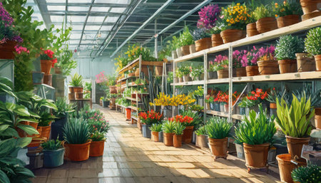 Plants and flowers in hardware storeの素材
