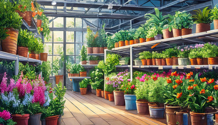 Plants and flowers in hardware store, spring art designの素材