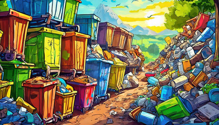 Garbage cans and plastic waste at the recycling yardの素材