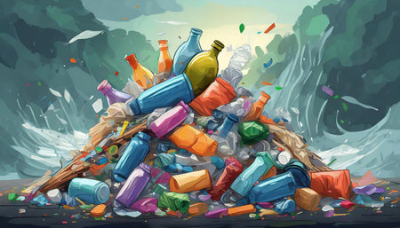 plastic waste and garbage as environmental pollutionの素材