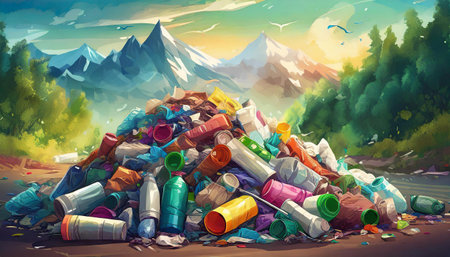 plastic waste and garbage as environmental pollution in the natureの素材