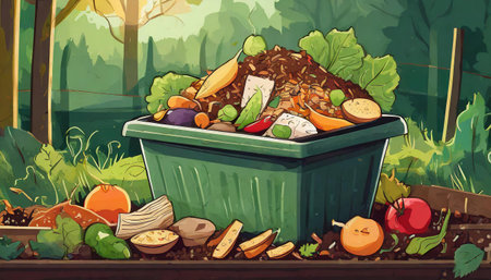 composting food waste in backyard compost bin gardenの素材
