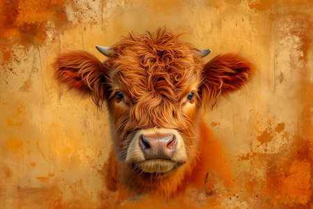 Portrait of a Scottish highland cow, art designの素材