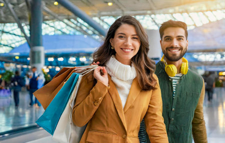 couple shopping in the airport terminalの素材