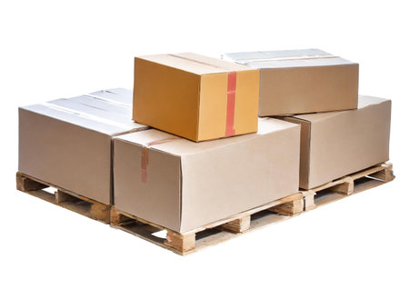 Pallet with boxes isolated on white background, cut outの素材