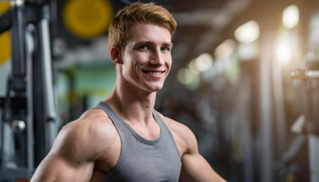 young man in the gymの素材