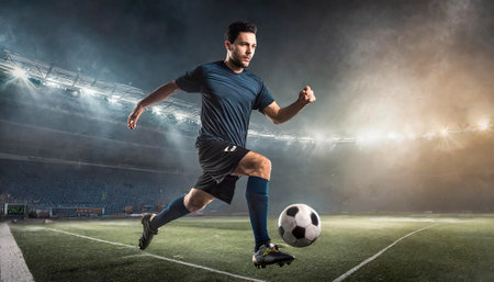 soccer player man kicking ballの素材