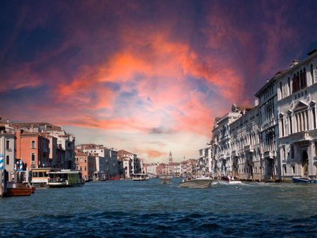 View of the old town of Venice, Italy with Grand Canalの写真素材