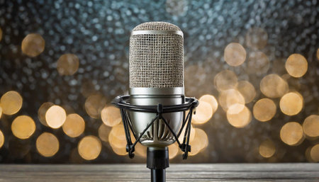 microphone on stage with bokeh in the backgroundの素材