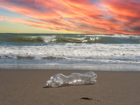 Plastic bottle on the beach Plastic waste in the seaの写真素材